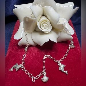 ANKLE Bracelet*925 Sterling Silver Shell and Dolphin Charm Link Chain